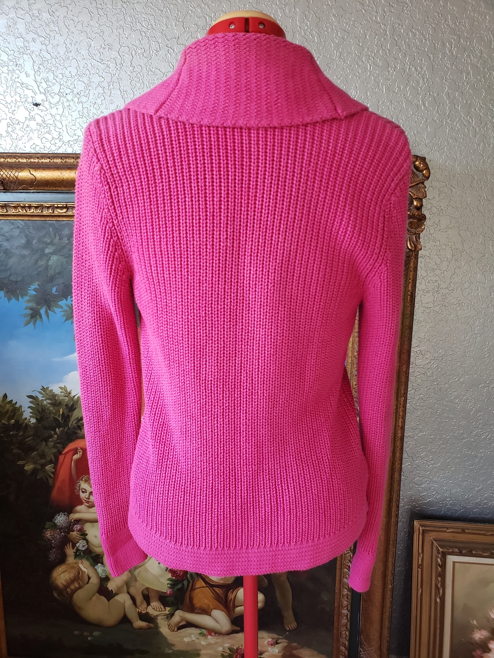 Ralph Lauren Hot Pink Shawl-Collar Toggle Cardigan - Picture 3 of 3